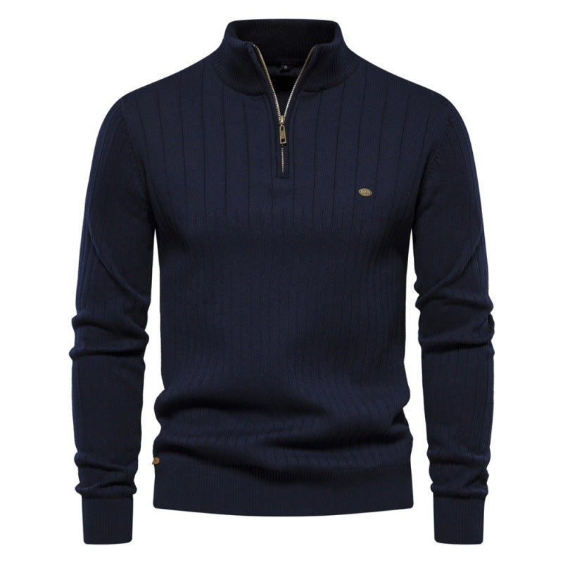 Herren Pullover mit halbem Reißverschluss und Rippstruktur Echoarchiv