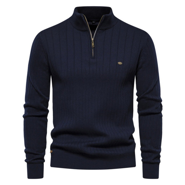 Herren Pullover mit halbem Reißverschluss und Rippstruktur Echoarchiv