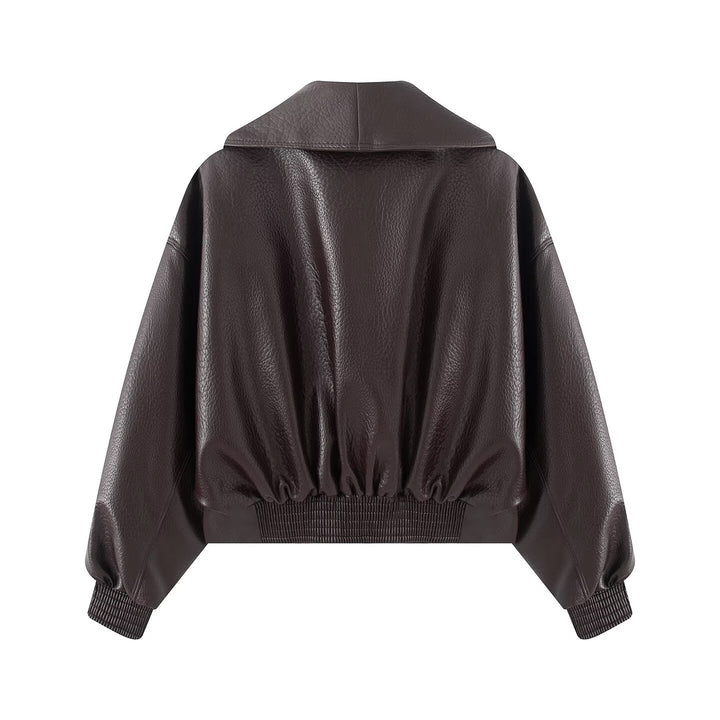 Damen Boxy Cropped Blousonjacke aus Kunstleder mit überlappendem Schalkragen und Taillenriemen Echo Archiv