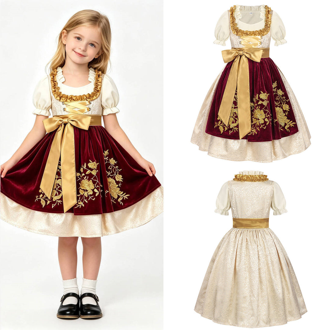 Damen nan traditionelles Kinderdirndl mit bestickter Schürze und Rüschenbluse Echo Archiv