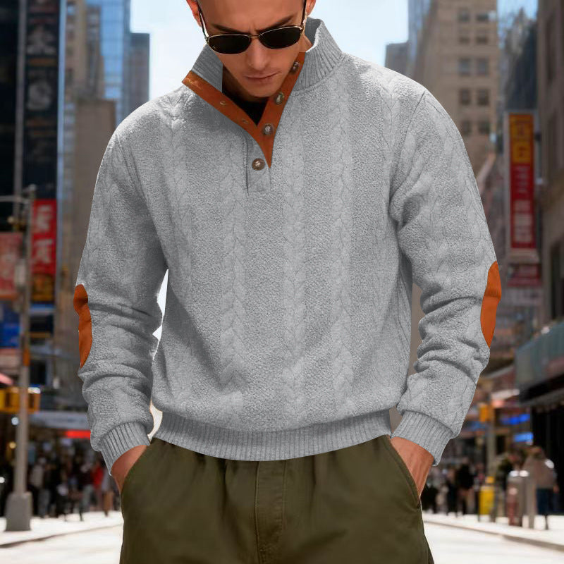 Herren strukturierter Pullover mit hohen Kragen und Druckknopfdetails Echoarchiv