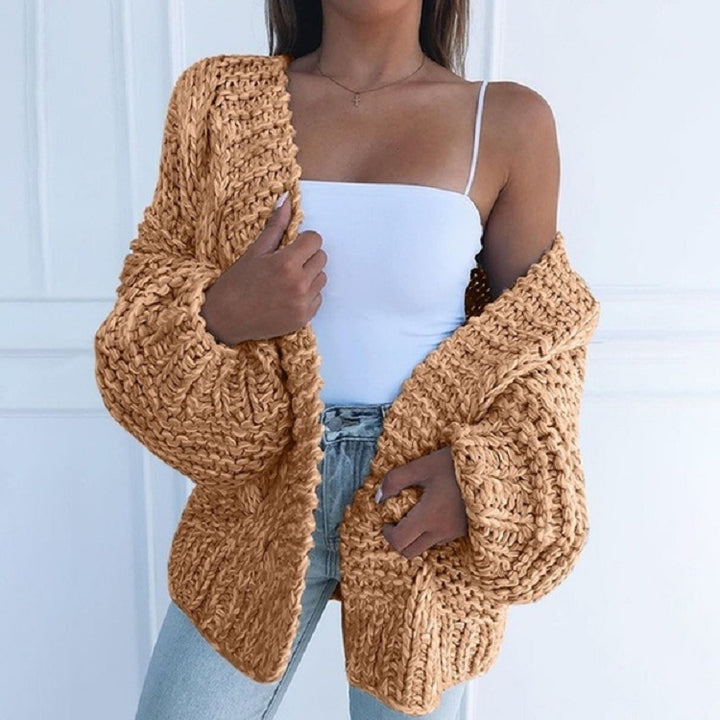 Damen Oversized Grobstrick-Cardigan mit Balloon-Ärmeln und offener Front Echo Archiv