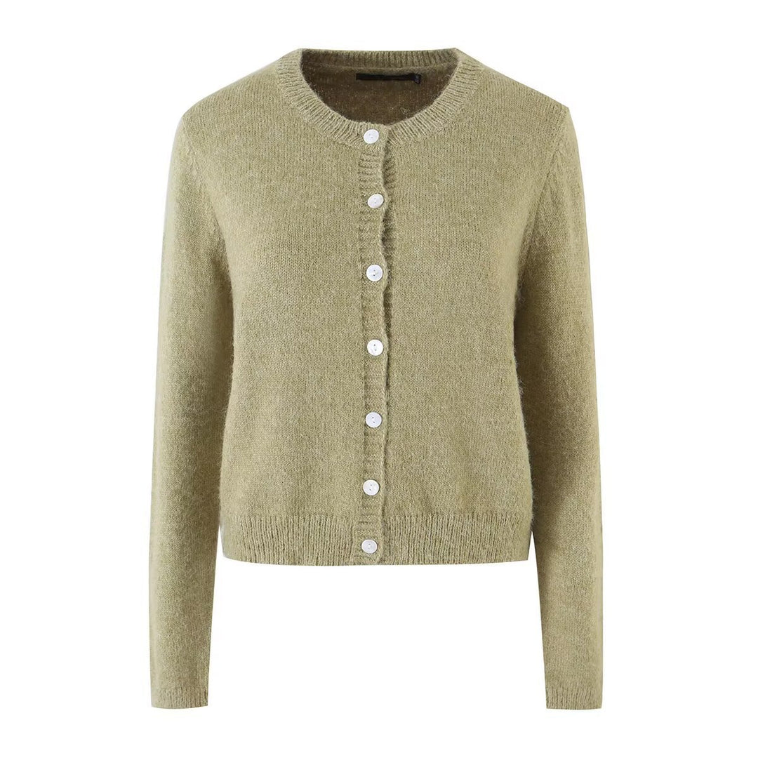 Damen Feinstrick-Cardigan mit Rundhalsausschnitt, Perlmuttknopfleiste und flauschiger Mohair-Optik Echo Archiv