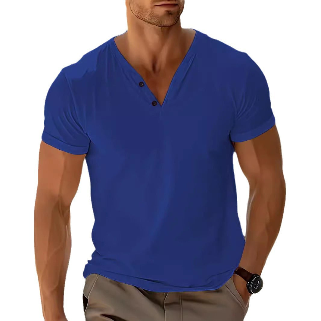 Herren nan kurzärmeliges Henleyshirt mit V-Ausschnitt und Zweiknopfleiste aus Baumwollmix Echo Archiv