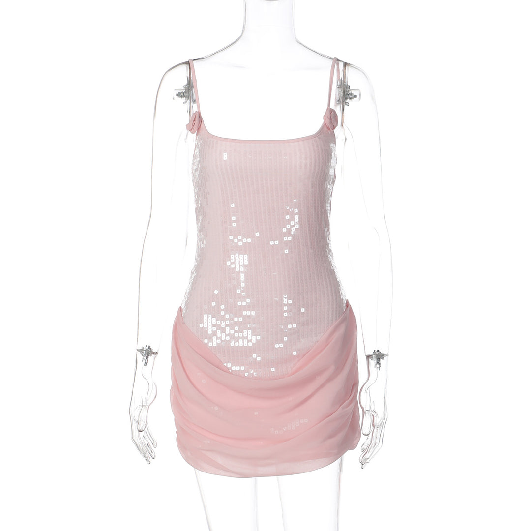 Damen Elegantes Minikleid mit Pailletten und Raffungen Echo Archiv