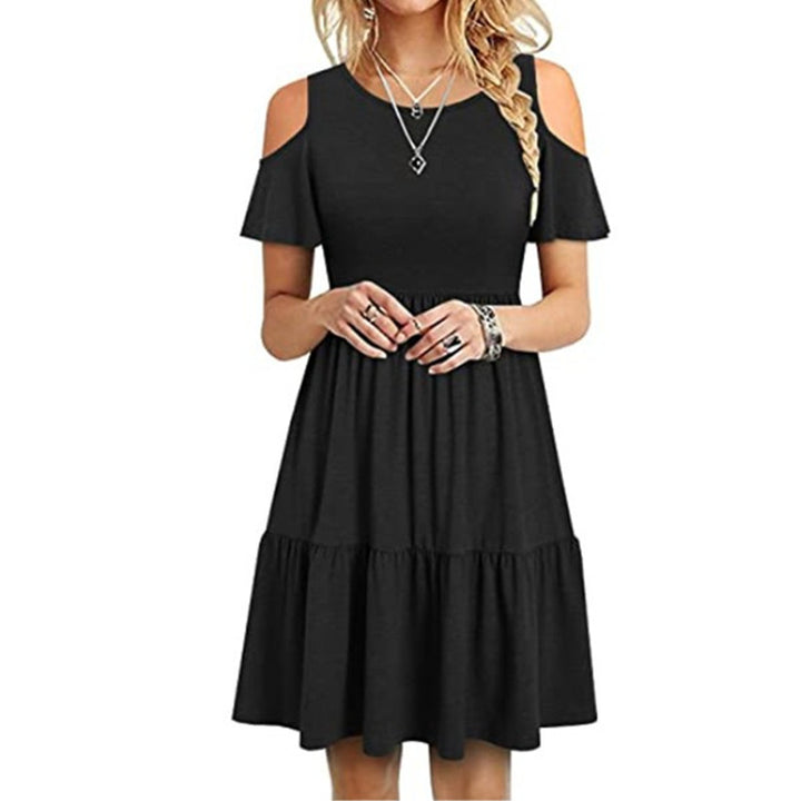 Damen lässiges Kleid mit kaltem Schulterdesign und voluminösem Rock Echo Archiv