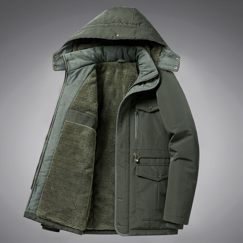 Herren  kälteproof Kapuzenparka mit vollem Sherpa-Innenfutter, Samtkragen und multifunktionalen Taschen Echo Archiv