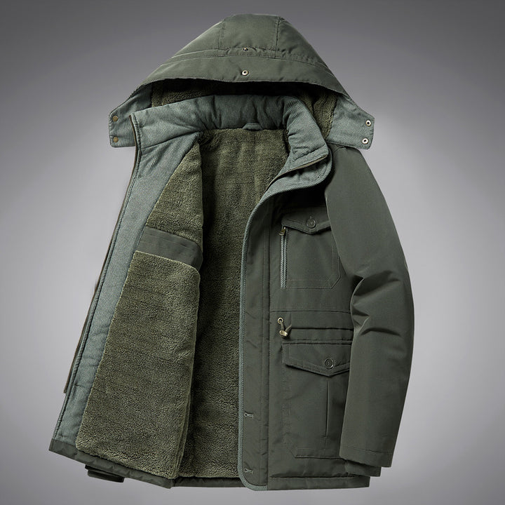 Herren  kälteproof Kapuzenparka mit vollem Sherpa-Innenfutter, Samtkragen und multifunktionalen Taschen Echo Archiv