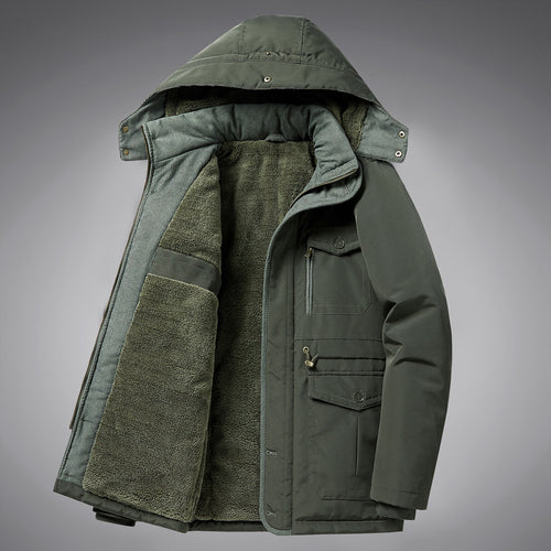 Herren  kälteproof Kapuzenparka mit vollem Sherpa-Innenfutter, Samtkragen und multifunktionalen Taschen Echo Archiv