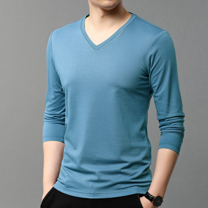 Herren V-Ausschnitt Langarmshirt aus atmungsaktiver Baumwolle Echoarchiv