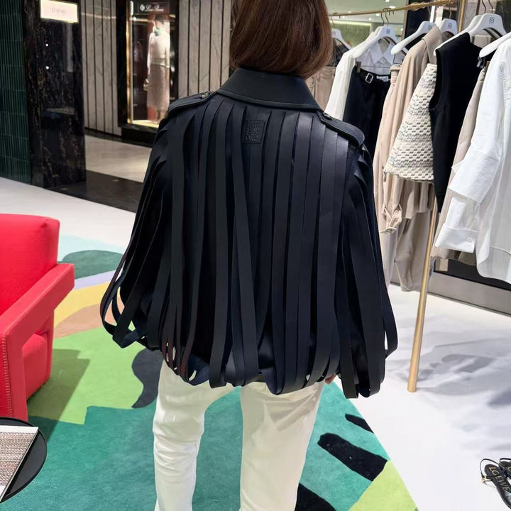 Damen Lederimitat‑Fransenblouson mit Stehkragen und Taillengürtel Echo Archiv