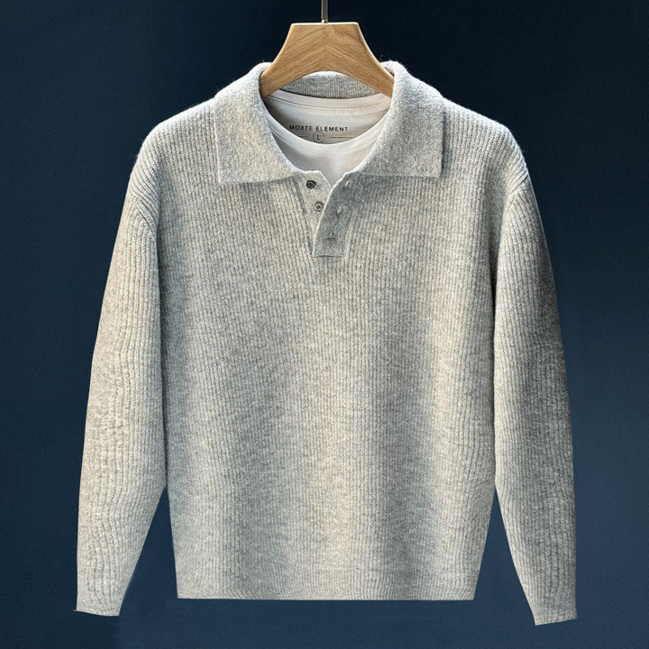 Herren Feinstrick-Polopullover mit halber Knopfleiste und legerer Oversize-Passform Echoarchiv