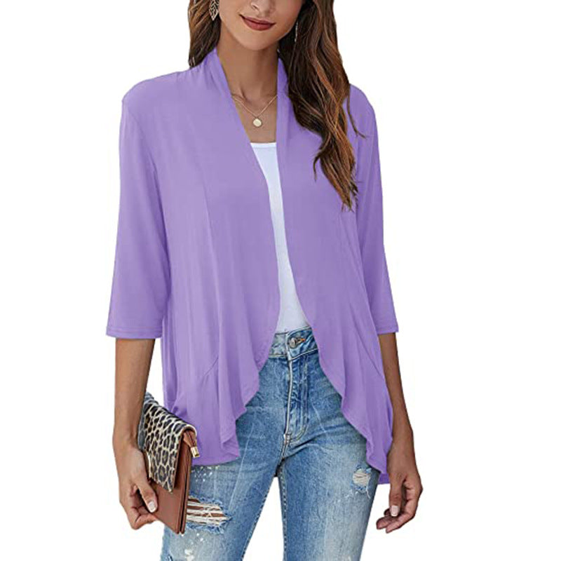 Damen Leichte Chiffonjacke mit Offenen Fronten und 3/4-Ärmeln Echoarchiv