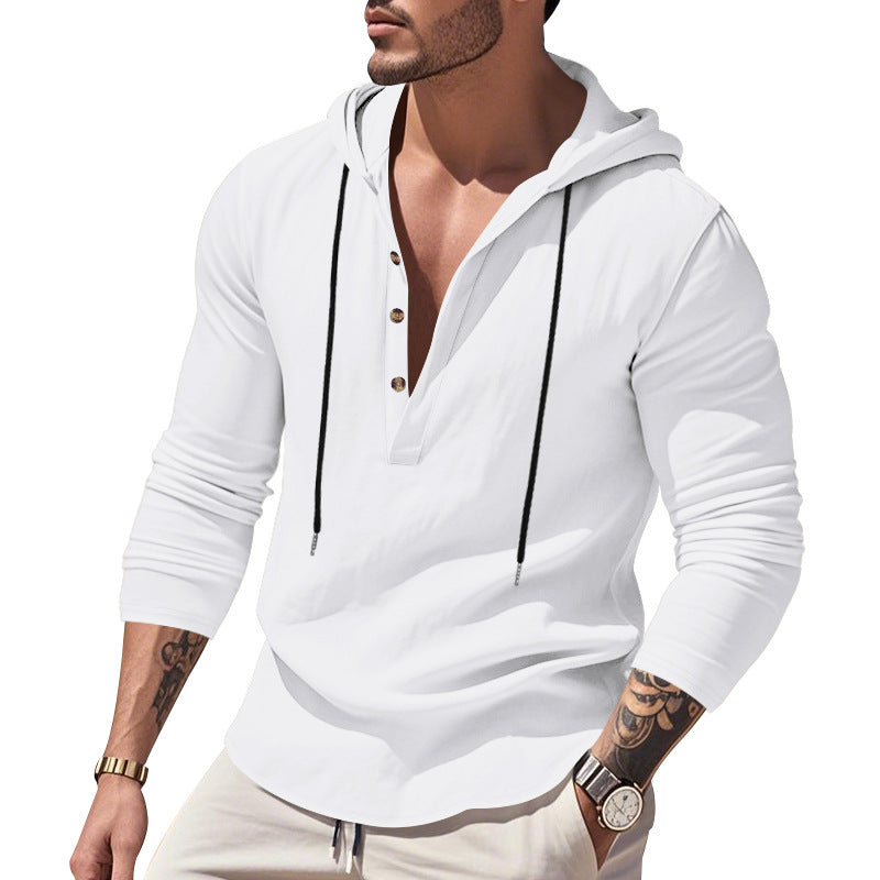 Herren lässiges Langarm-Hoodie mit Knopfleiste und Echoarchivrnem Schnitt Echoarchiv