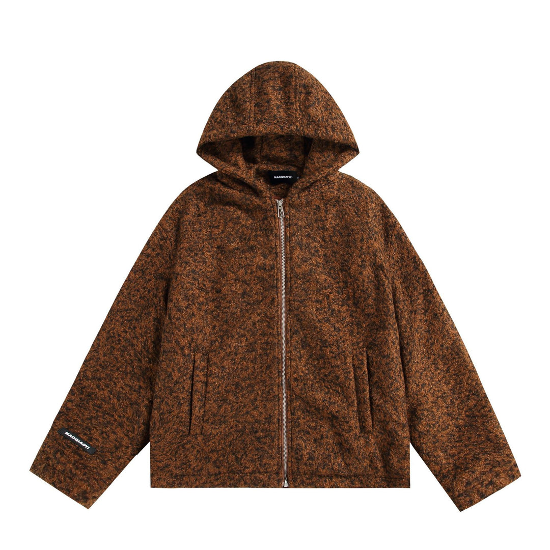 Damen Kapuzenblouson aus Wollmix mit voluminöser Struktur und Reißverschluss Echoarchiv