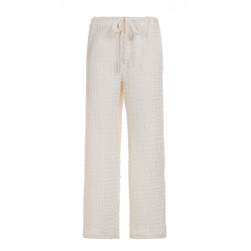 Damen nan kuschelige Strick-Loungehose mit weitem Bein, hoher Taille und Kordelzug Echo Archiv
