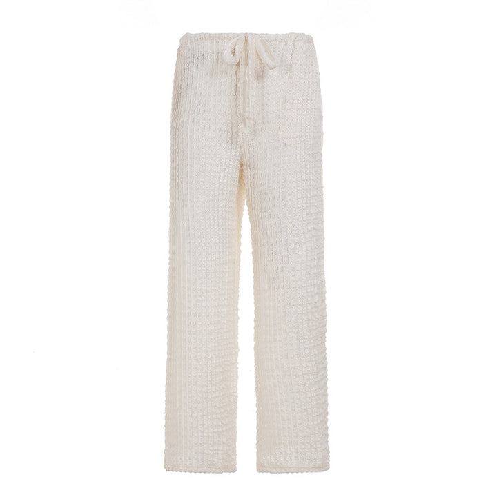 Damen nan kuschelige Strick-Loungehose mit weitem Bein, hoher Taille und Kordelzug Echo Archiv