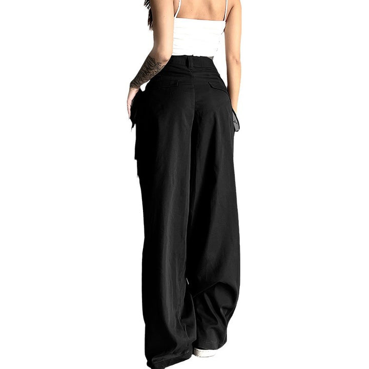 Damen nan hochtaillierte weite Bundfaltenhose mit Cargo‑Details, Gürtelschlaufen und geradem Beinschnitt Echo Archiv