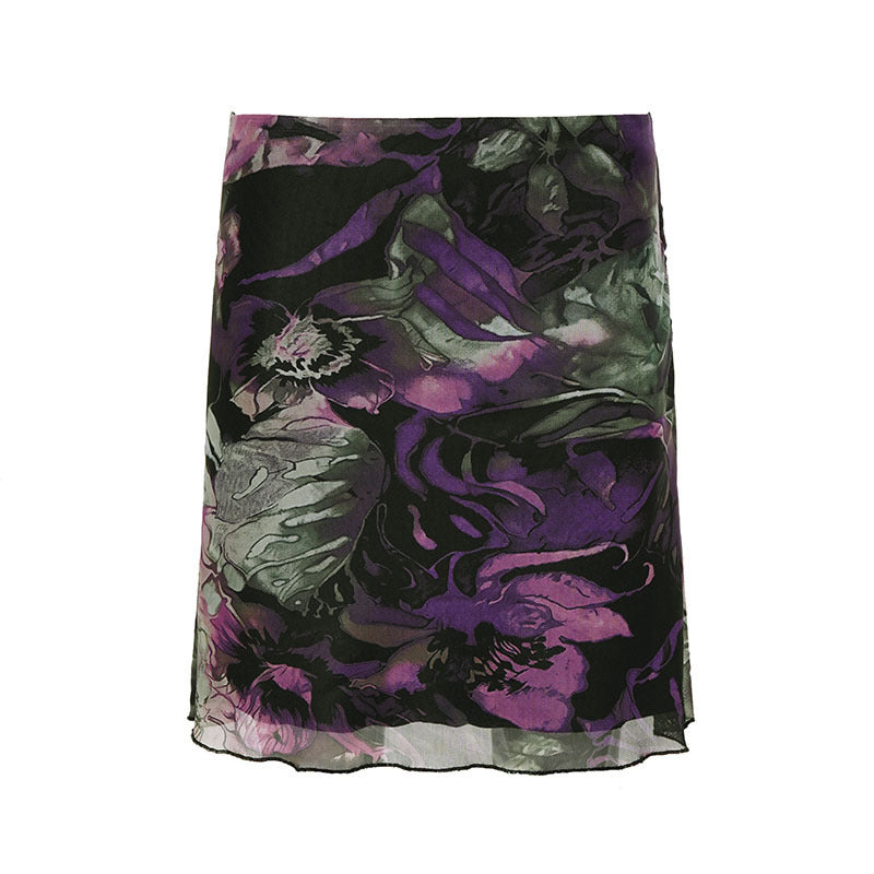 Damen Blumenmuster Midirock mit elastischem Bund und schwingendem Saum Echo Archiv