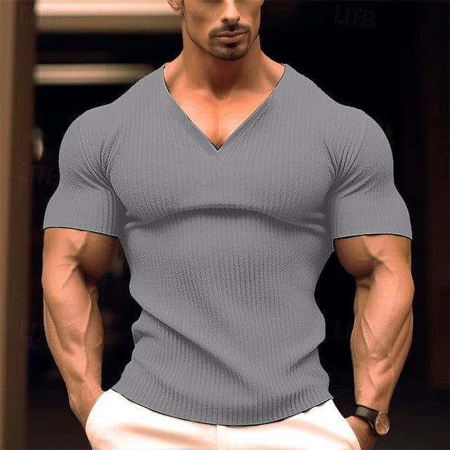 Herren körperbetontes V-Ausschnitt T-Shirt aus atmungsaktivem Baumwollmix Echoarchiv