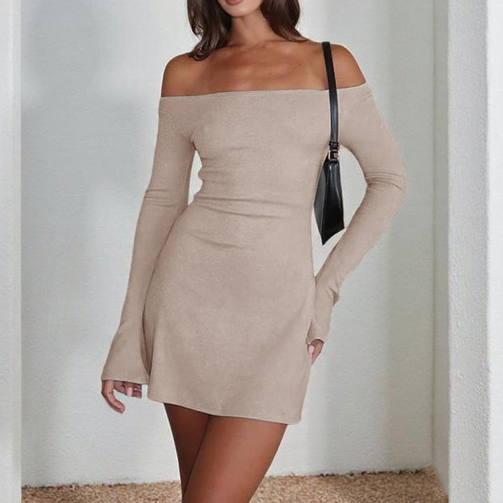 Damen elegantes schulterfreies Minikleid mit langen Ärmeln und figurbetontem Schnitt Echo Archiv