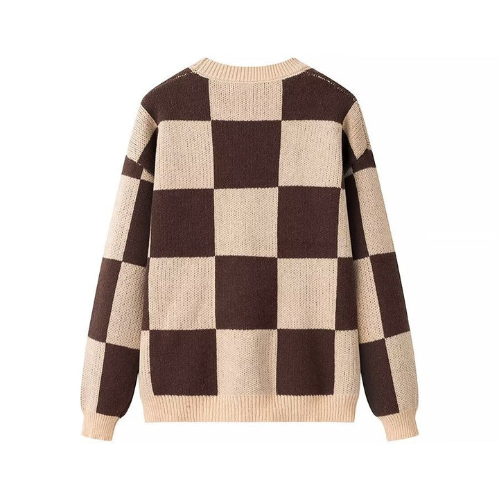 Damen Oversize-Strickpullover mit großem Karo‑Muster und geripptem Saum Echo Archiv