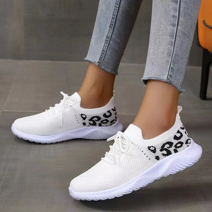 Damen Atmungsaktive Strick-Slipper mit gepolsterter Dämpfungssohle und Leoparden-Schaft – Lioré