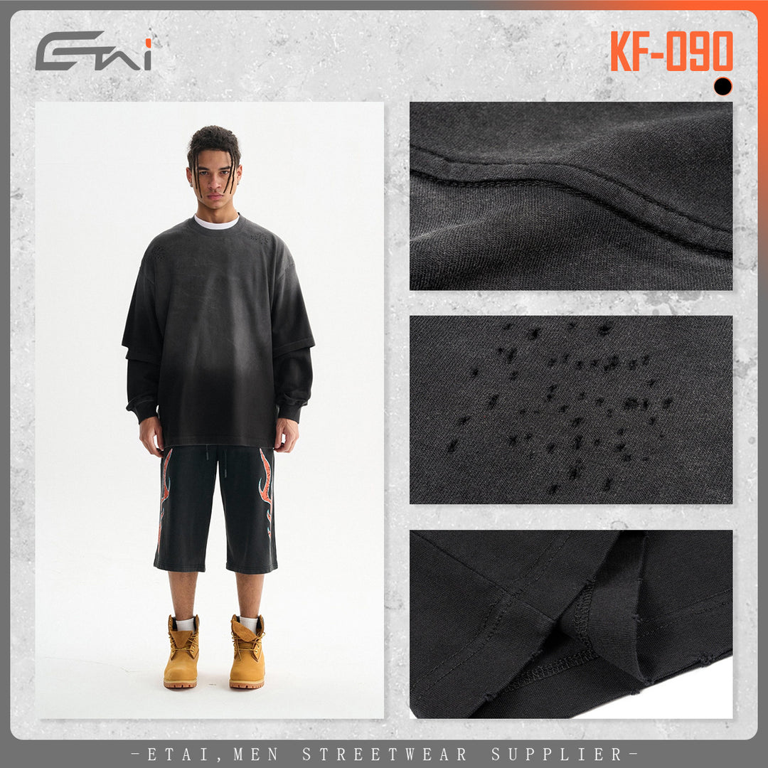 Herren Oversize-Langarmshirt mit doppeltem Lagenlook und Used-Details Echo Archiv