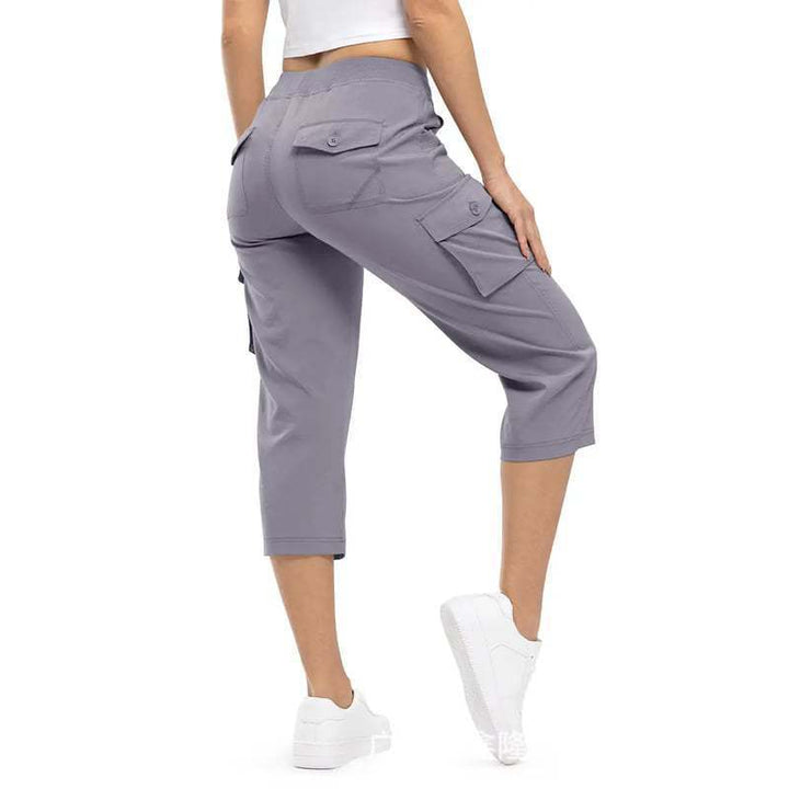 Damen Capri Cargo-Hosen in Bermuda-Länge mit hoher Taille und aufgesetzten Klappentaschen Echoarchiv