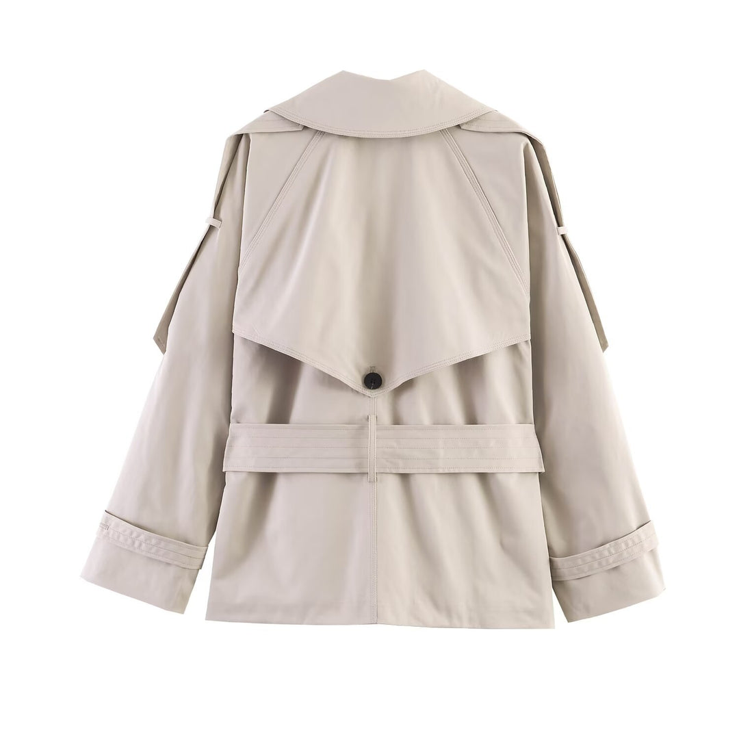 Damen Kurzer Oversize-Trenchcoat mit Bindegürtel und Cape-Detail Echo Archiv