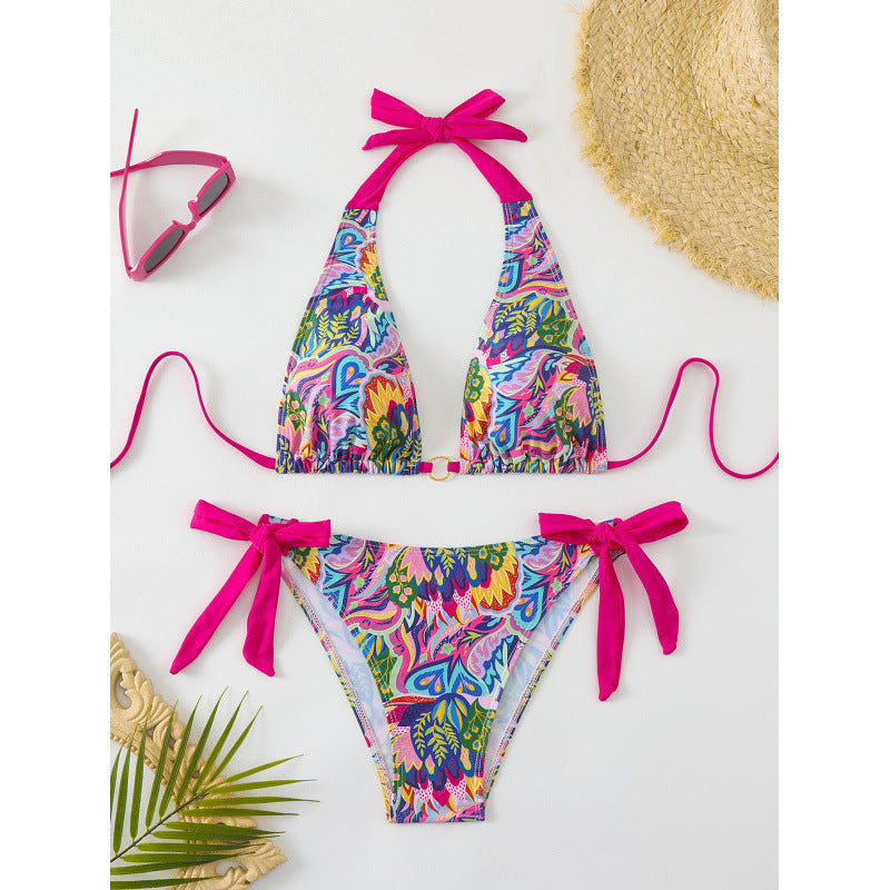Damen Triangel-Bikini mit bindbaren Trägern und lebhaftem Muster Echo Archiv