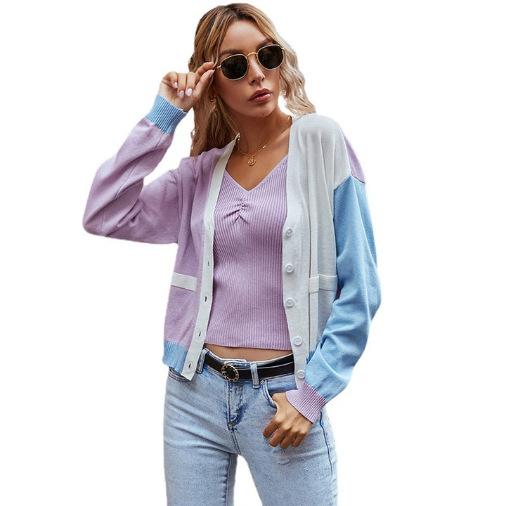 Damen Leichter Colorblock-Cardigan im Pastellmix mit V‑Ausschnitt & Knopfleiste – Veloura