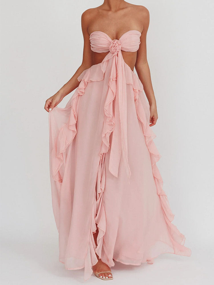 Damen Maxikleid mit Rüschen und Bandeau-Ausschnitt Echo Archiv