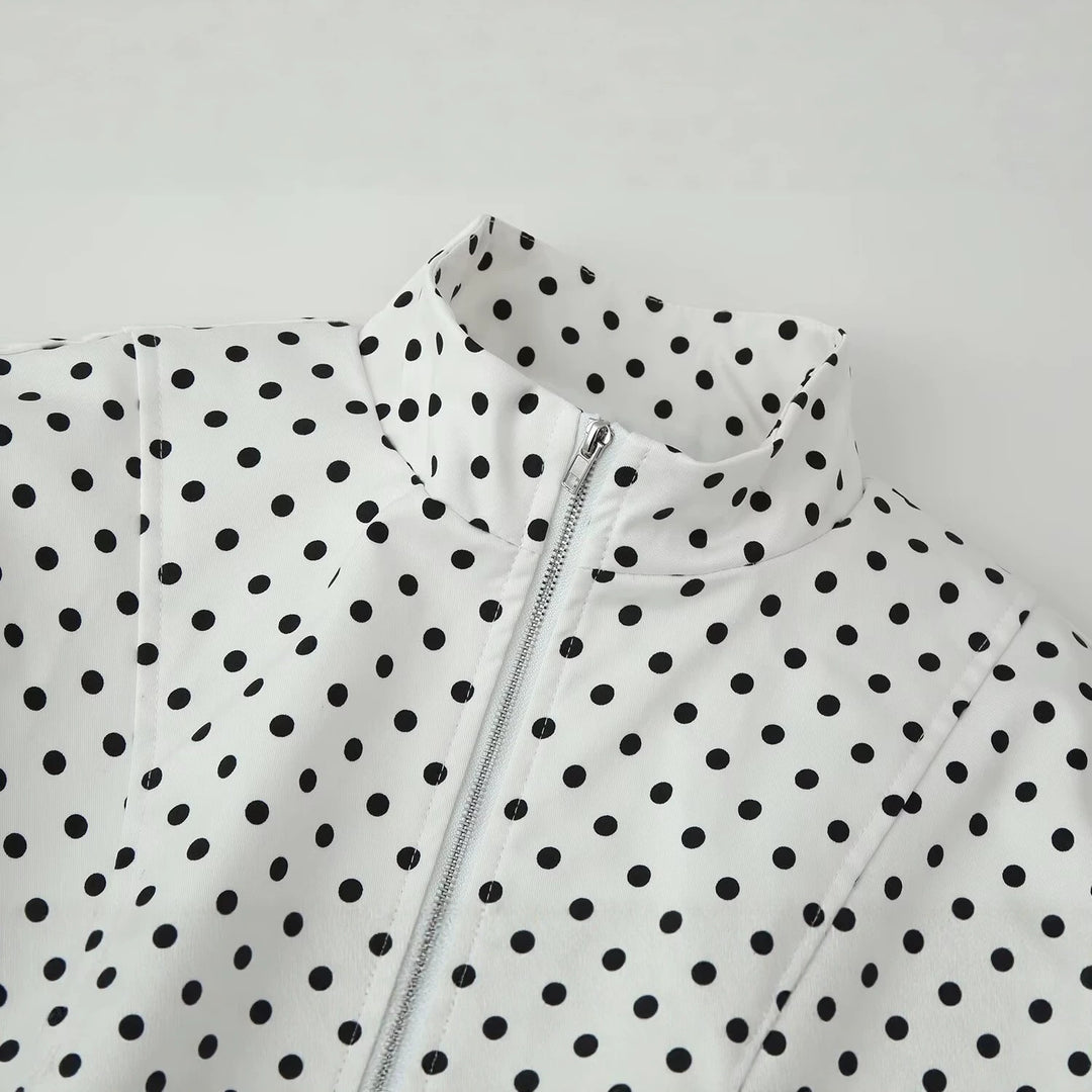 Damen Cropped Blousonjacke im Retro-Punkteprint mit Stehkragen und figurgebenden Teilnähten Echo Archiv