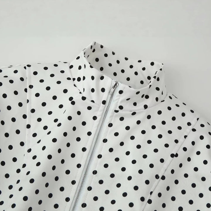 Damen Cropped Blousonjacke im Retro-Punkteprint mit Stehkragen und figurgebenden Teilnähten Echo Archiv