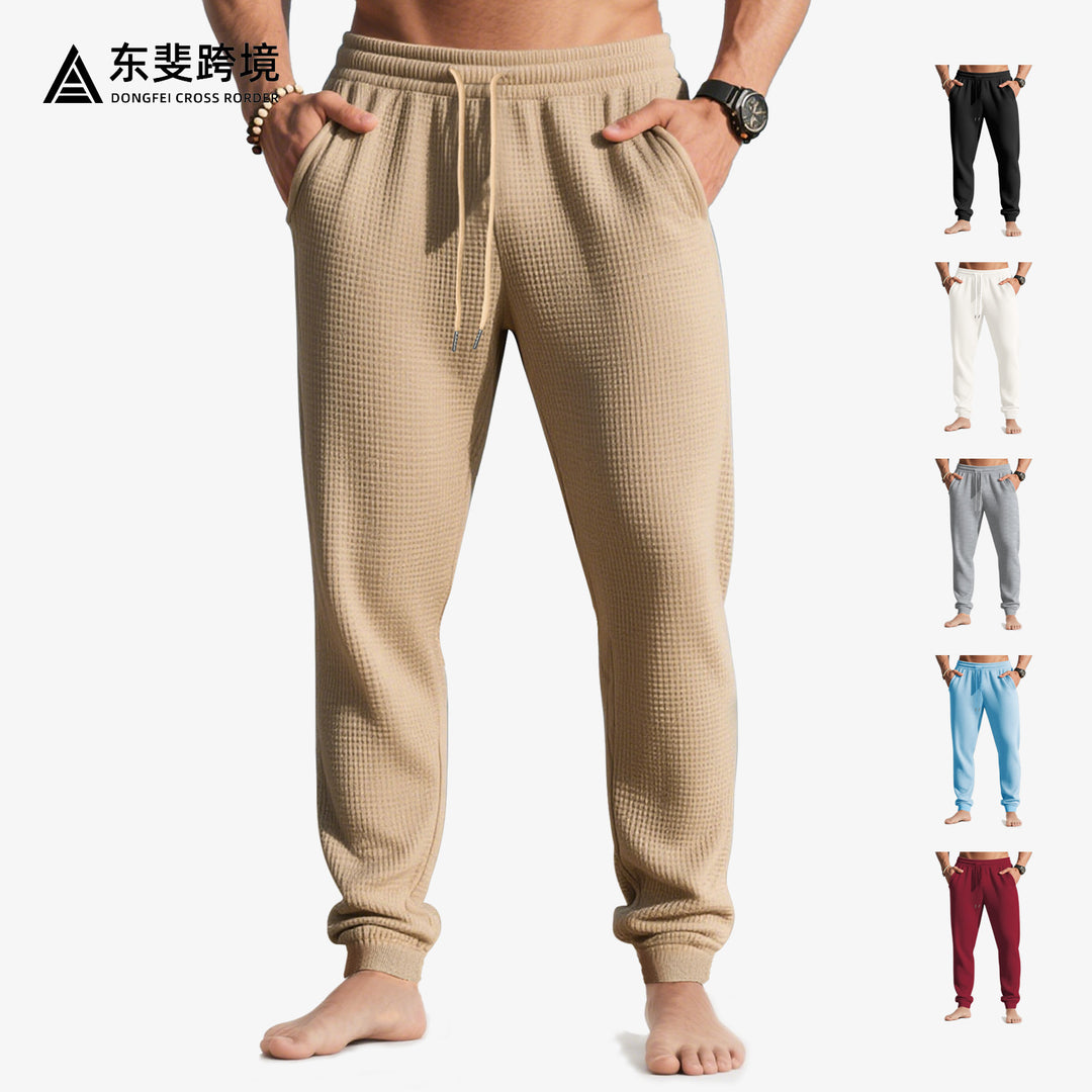 Herren nan Waffelstruktur-Loungehose mit elastischem Bund Kordelzug und Eingrifftaschen Echo Archiv