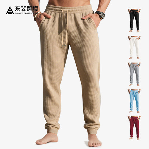 Herren nan Waffelstruktur-Loungehose mit elastischem Bund Kordelzug und Eingrifftaschen Echo Archiv