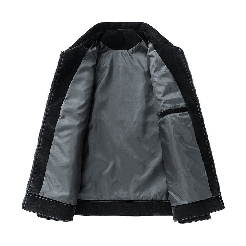 Herren Shirt-Jacke aus Veloursleder‑Optik mit kontrastierenden Ziernähten & Brustklappen Echoarchiv
