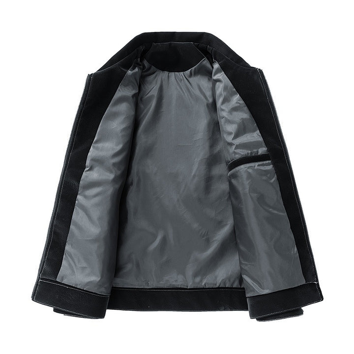 Herren Shirt-Jacke aus Veloursleder‑Optik mit kontrastierenden Ziernähten & Brustklappen Echoarchiv