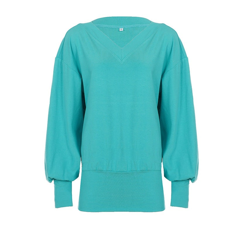 Damen Oversized Sweatshirt mit V-Ausschnitt und Ballonärmeln Echo Archiv