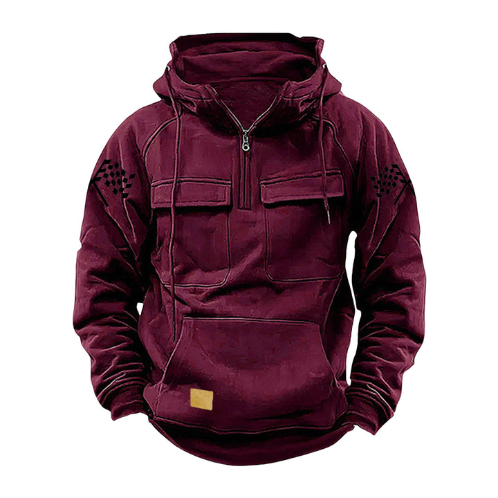 Herren nan Kapuzenpullover mit Halbzip, Cargo-Brusttaschen und Kängurutasche Echo Archiv