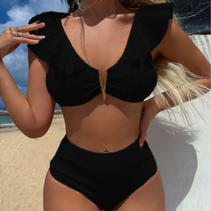 Damen Hoch taillierter Bikini mit verspielten Rüschendetails Echo Archiv