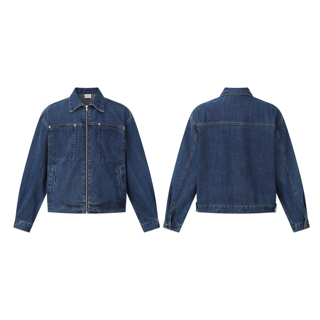 Unisex kastig geschnittene Denim‑Blousonjacke mit durchgehendem Reißverschluss Echoarchiv