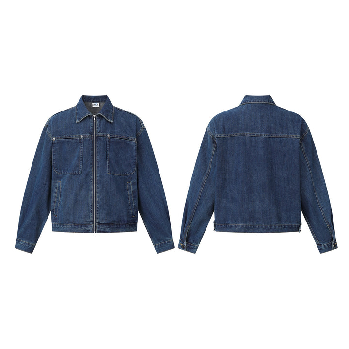 Unisex kastig geschnittene Denim‑Blousonjacke mit durchgehendem Reißverschluss Echoarchiv