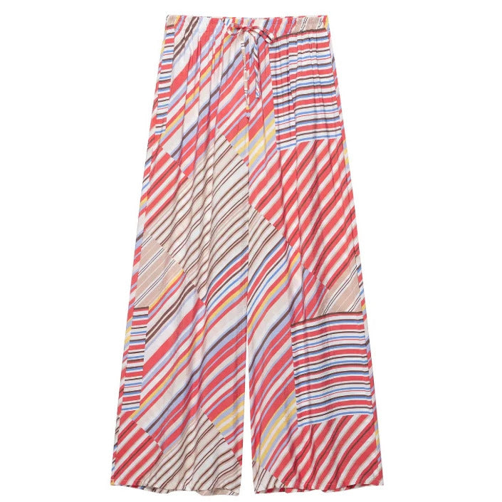 Damen Weite Palazzo‑Hose mit elastischem Bund, Tunnelzug und gestreiftem Patchwork‑Print Echo Archiv
