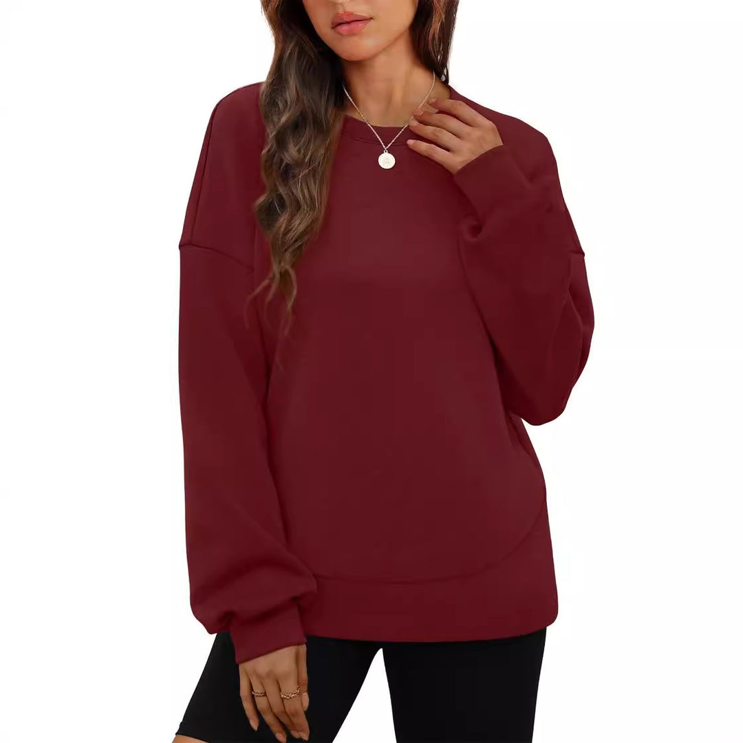 Damen nan lässiges Oversize Rundhals-Sweatshirt mit überschnittener Schulter gerundetem Saum und weichem Innenfutter Echo Archiv