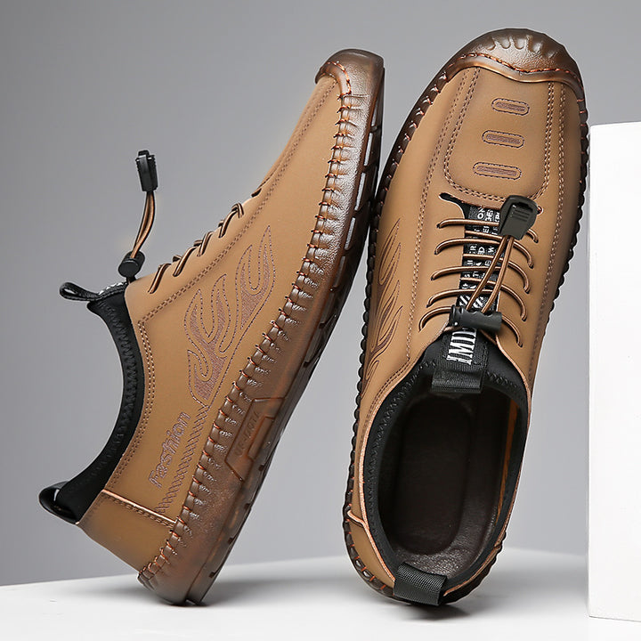 Herren Casual-Mokassin-Sneaker mit elastischer Schnellzug-Schnürung, gesticktem Flammenmotiv und genähter Gummilaufsohle Echoarhiv