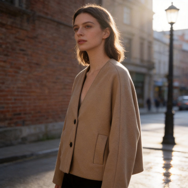 Damen Boxiger Wollmix-Croppedmantel mit minimalistischer Silhouette Echo Archiv