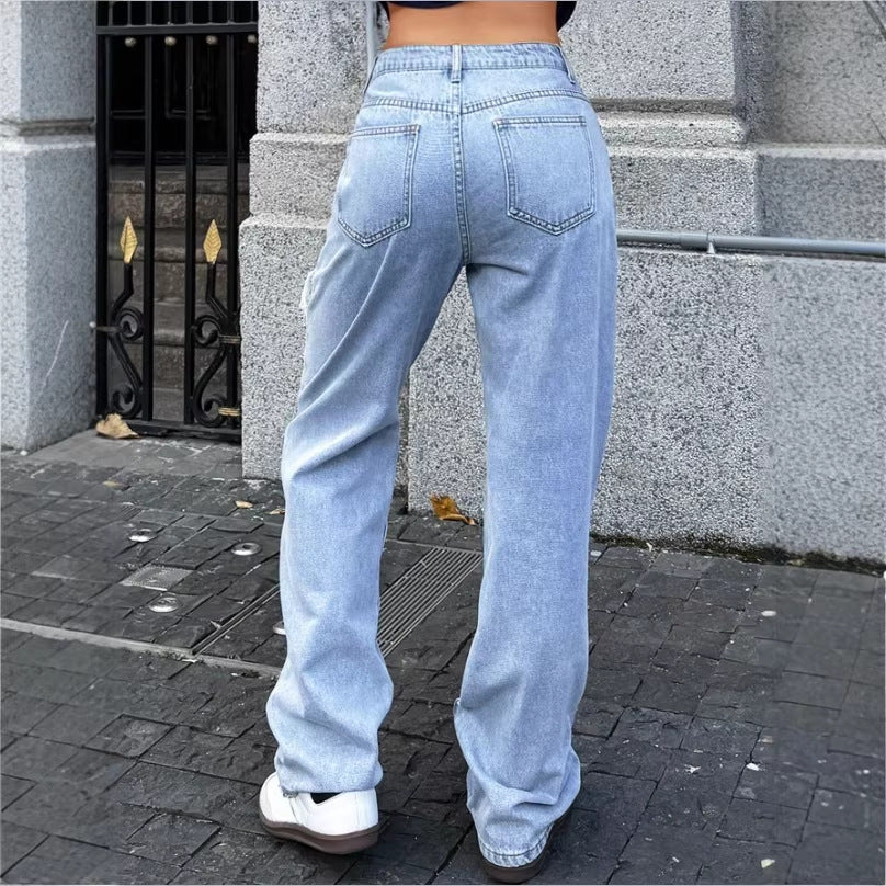 Damen Hochtaillierte Oversize-Baggy-Jeans mit starkem Destroyed-Look und tiefem Schritt Echo Archiv