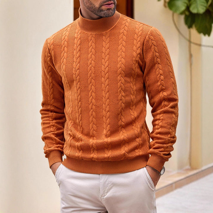 Herren grobgestrickter Zopfstrickpullover mit halbem Stehkragen und elastischen Rippbündchen – Norvane